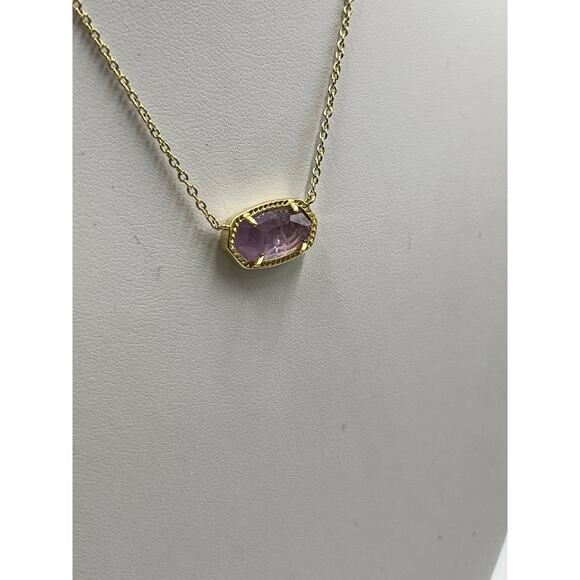 Kendra Scott Designer Elisa Gold Plate February Amethyst Short Pendant Necklace - Picture 7 of 10